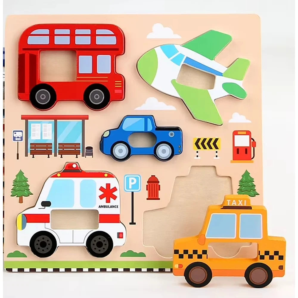 Trade Shop - Puzzle A Incastro Tema Mezzi Trasporto Gioco Legno Per Bambini Educativo 2 Modelli 32342 -