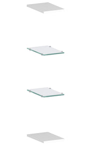 Set 4 Mensole 2 in Vetro e 2 in Melaminico 20x1,6/0,5x27 cm Maruska Bianco Lucido