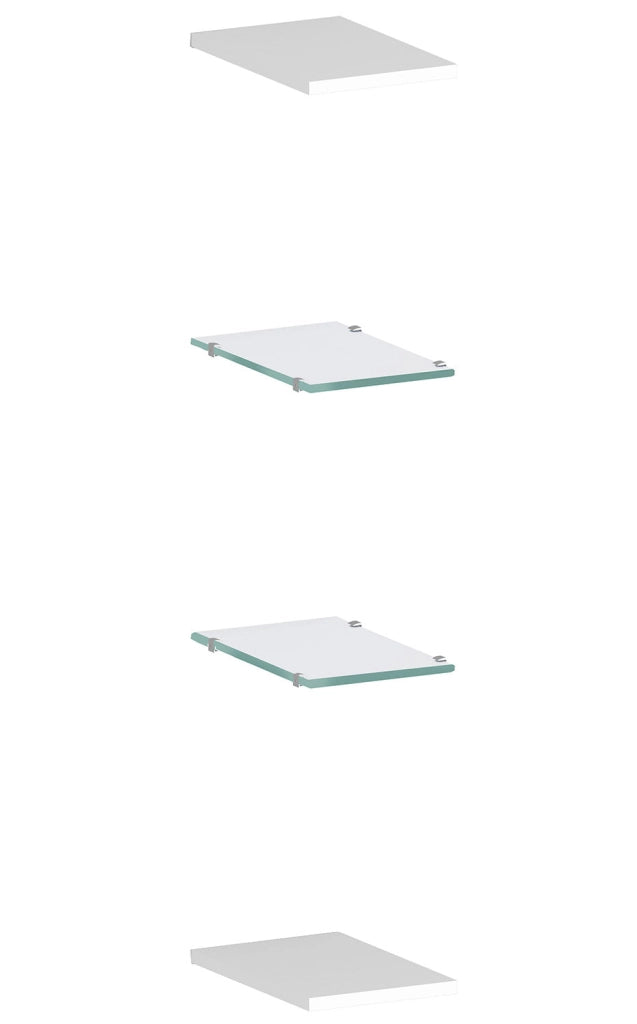 Set 4 Mensole 2 in Vetro e 2 in Melaminico 20x1,6/0,5x27 cm Maruska Bianco Lucido