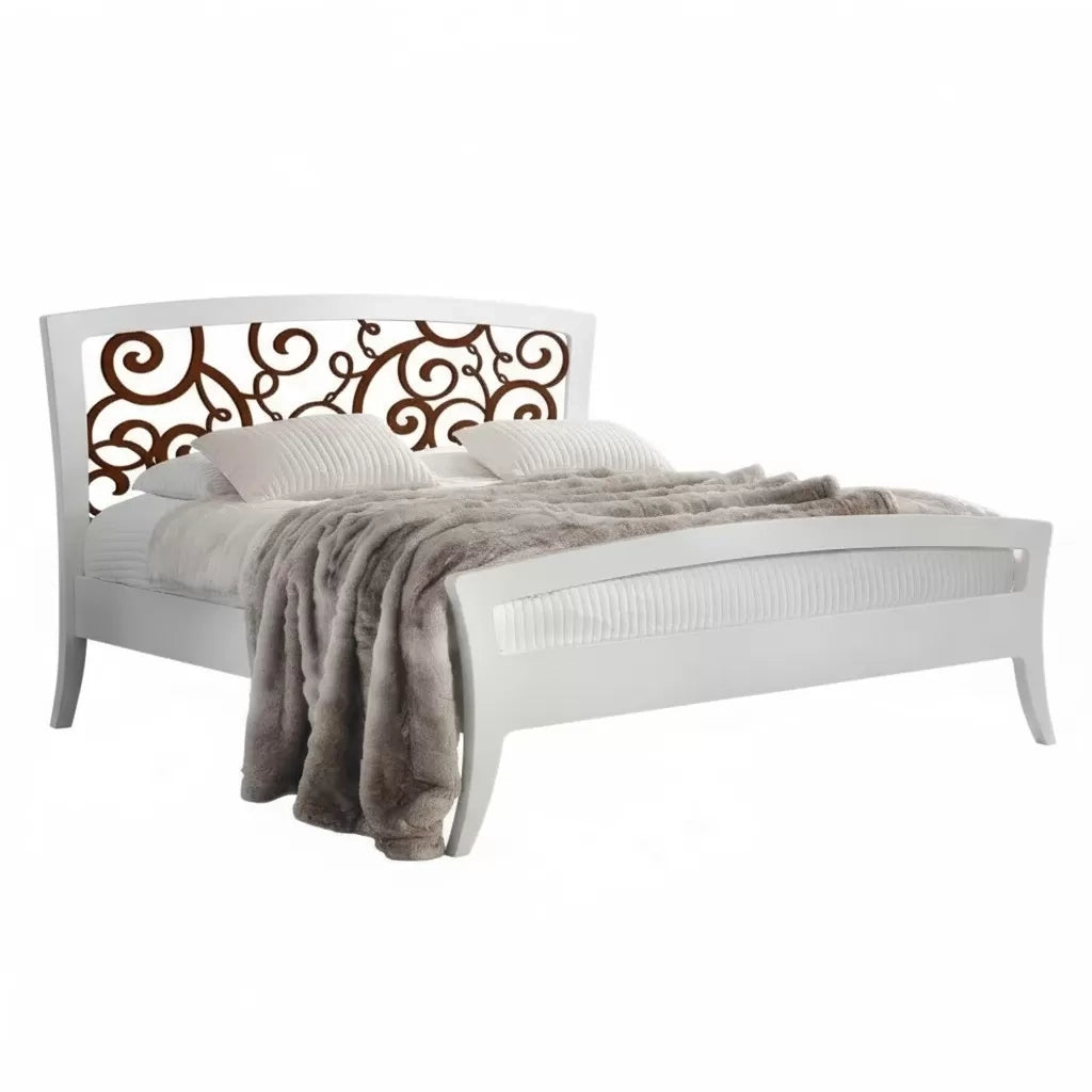 Letto shabby traforato legno bicolore bianco noce 184x210x120 - Mobili 2G