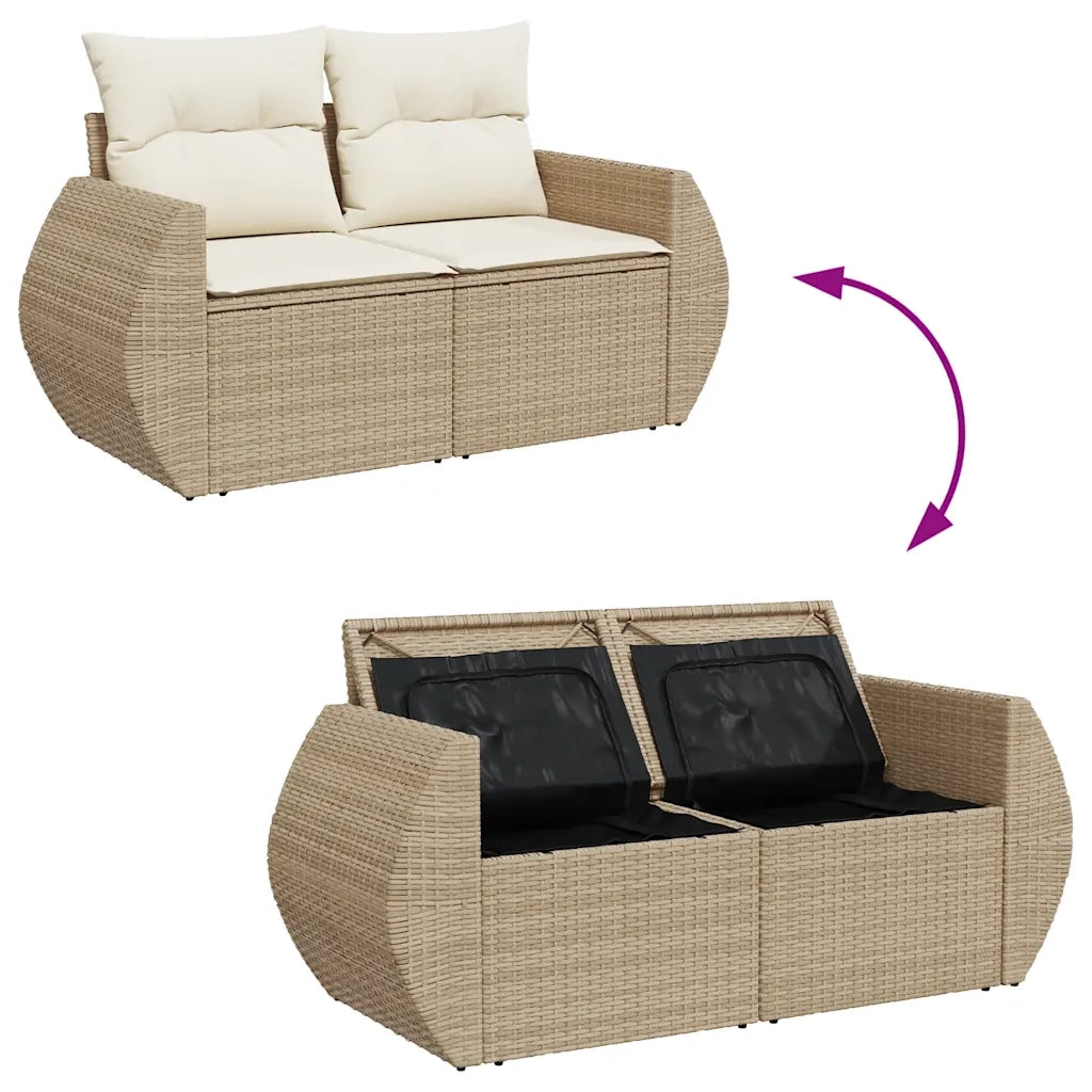 Set Divano da Giardino 4 pz con Cuscini-Sofa da Giardino-Divanetto da esterno Beige in Polyrattan 350677