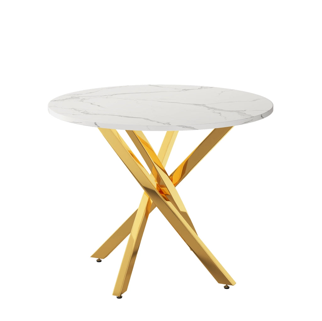 Tavolo rotondo 80 x 80 cm in MDF effetto marmo bianco e oro