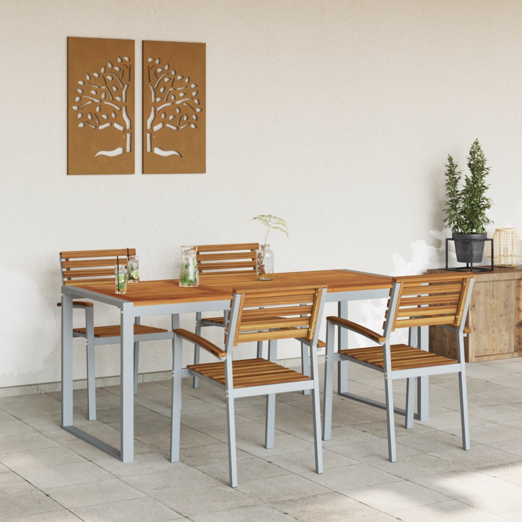 Set da Pranzo da Giardino in Legno Massello di Acacia e Metallo