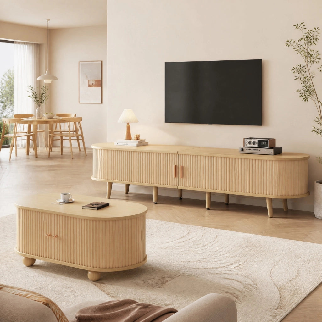 Set mobile TV e tavolino in MDF effetto noce chiaro