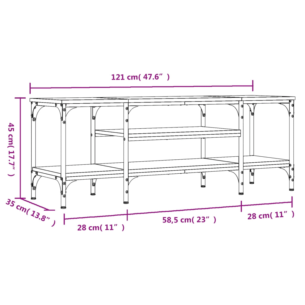 Mobile Porta TV Nero 121x35x45 cm in Legno Multistrato e Ferro 831803