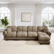 Divano 4 Posti a L in Ciniglia Marrone 330 cm; Divano Modulare con Pouf e Schienale Ergonomico