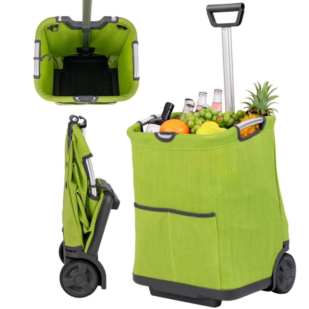 50L Carrello portaspesa pieghevole con 3 tasche e manomobile telescopica telaio in alluminio-Carrello da utilit¨¤ Verde