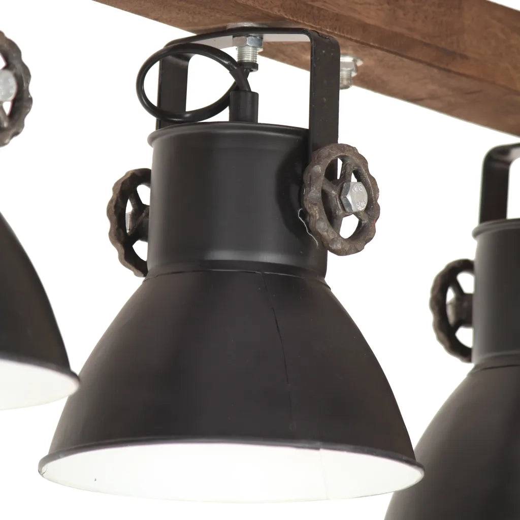 Lampada a Sospensione Industriale Nera E27 Legno di Mango 320523