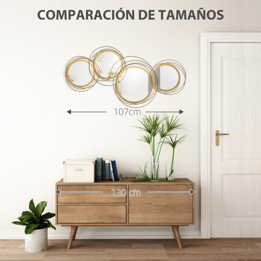 Specchio Parete Moderno Decorazione Metallo 3D ¨C zephmum ¨C Dorato 107x56cm