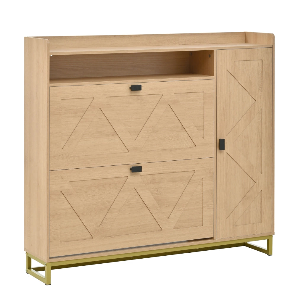 Armadio per scarpe con coperchio ribaltabile doppio - Zephmum- Ripiano superiore aperto, porte geometriche, struttura in metallo