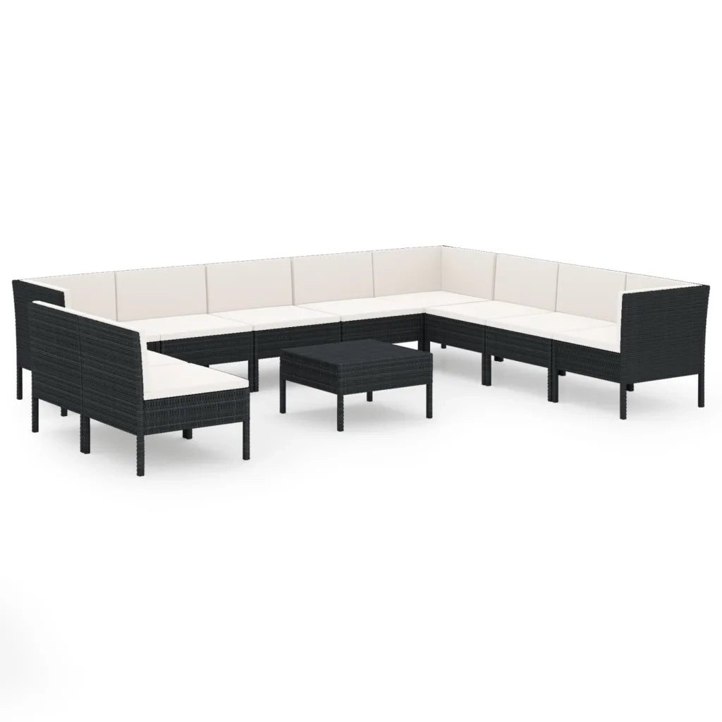 Set Divani da Giardino 11 pz con Cuscini in Polyrattan Nero cod mxl 38397