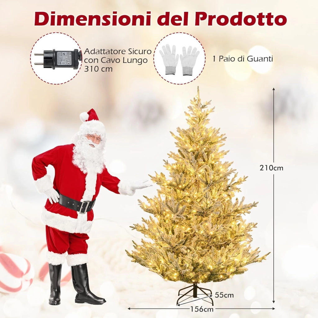 Albero Artificiale Preilluminato 210 cm, Albero di Natale Innevato con 450 Luci LED, 13 Modalità, Timer, Luminosità Regolabile e 1074 Rami, Decorazioni per Casa e Ufficio (210 cm)