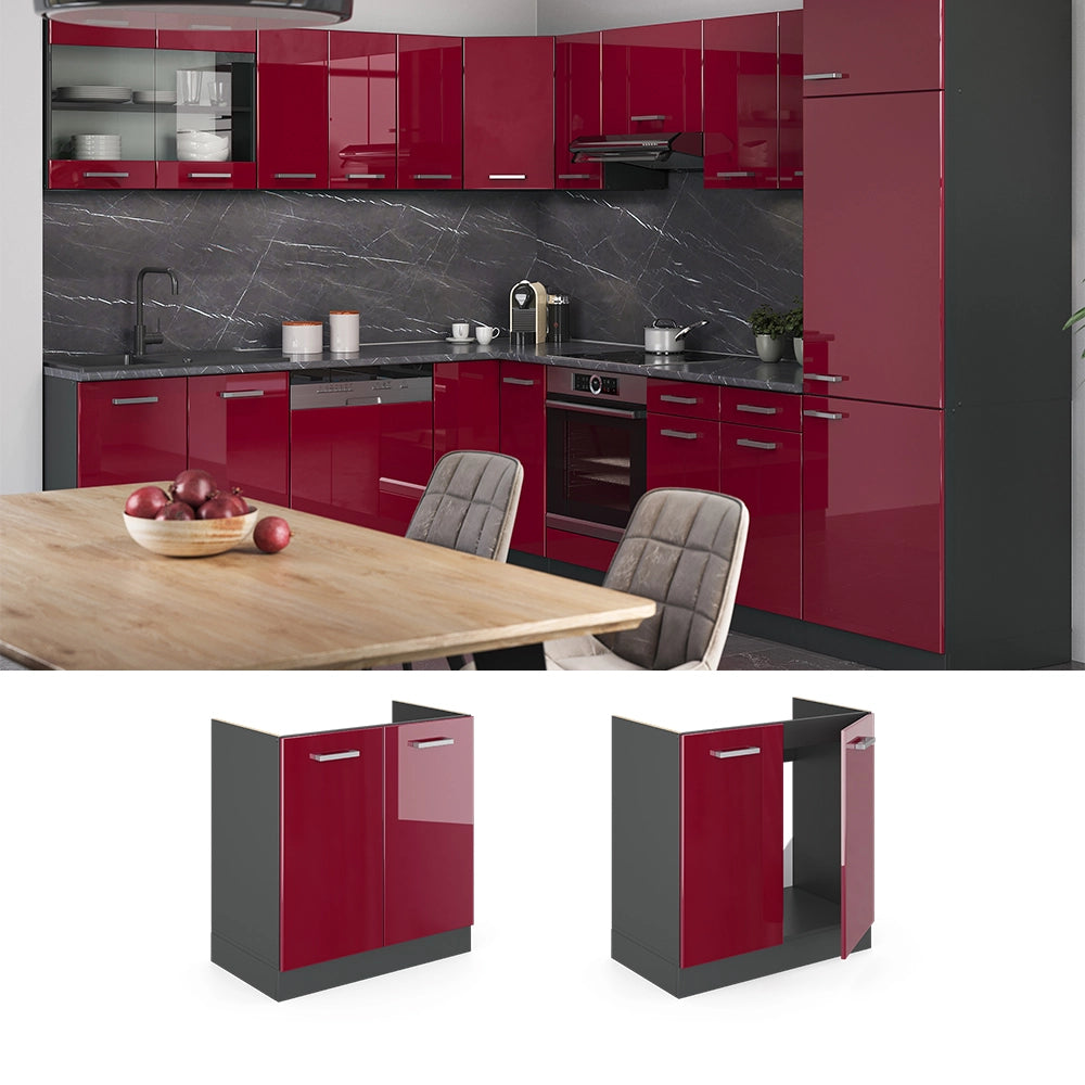 Vicco Mobile lavello cucina Rosso lucido 80 cm senza piano di lavoro