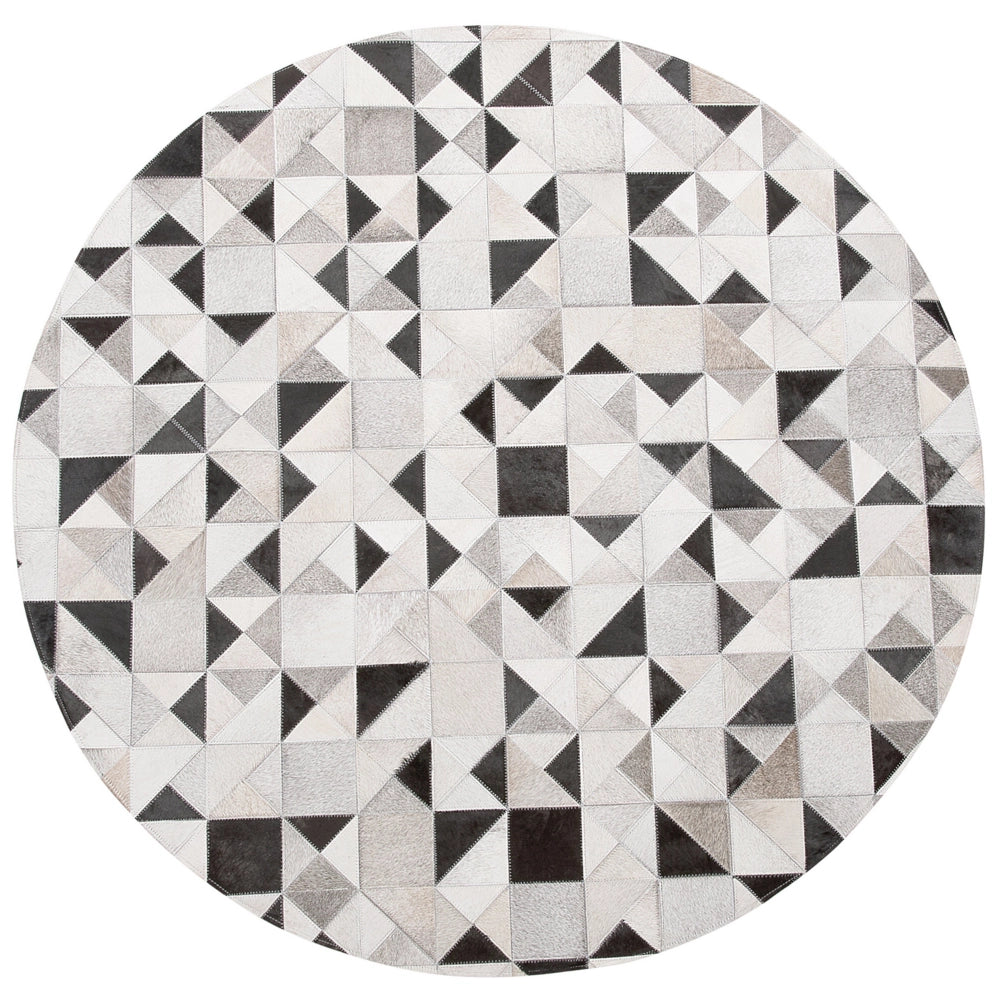 Tappeto in pelle grigia e nera 140 cm Tappeto rotondo intrecciato a mano moderno patchwork