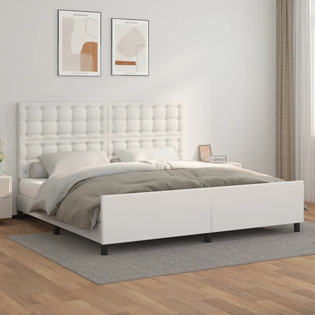 Giroletto con Testiera-Struttura Letto con testiera Bianco 200x200 cm in Similpelle 474320