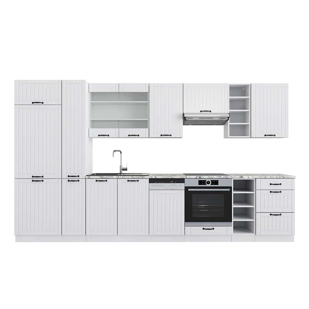 Cucina componibile Fame-Line Bianco rustico/Bianco 355 cm, PL Marmo Vicco