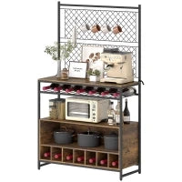 Scaffale da Cucina con Piano di Lavoro, Pannelli in Metallo, 5 Ganci, Mobiletto per Spezie, Pentole, Padelle, Marrone