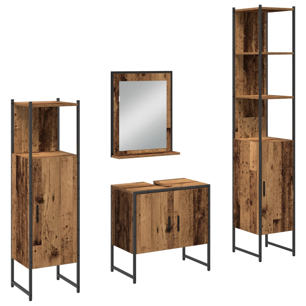 Set di mobili da bagno 4 pezzi Legno invecchiato Legno ingegnerizzato