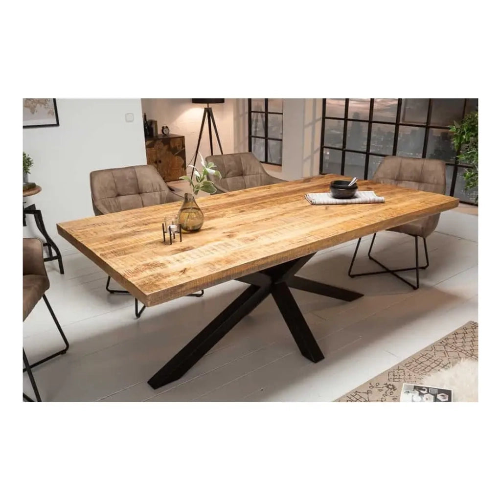 Table SOLARA 160 cm – Piano in legno di mango verniciato e struttura in metallo nero – Design industriale e fascino unico