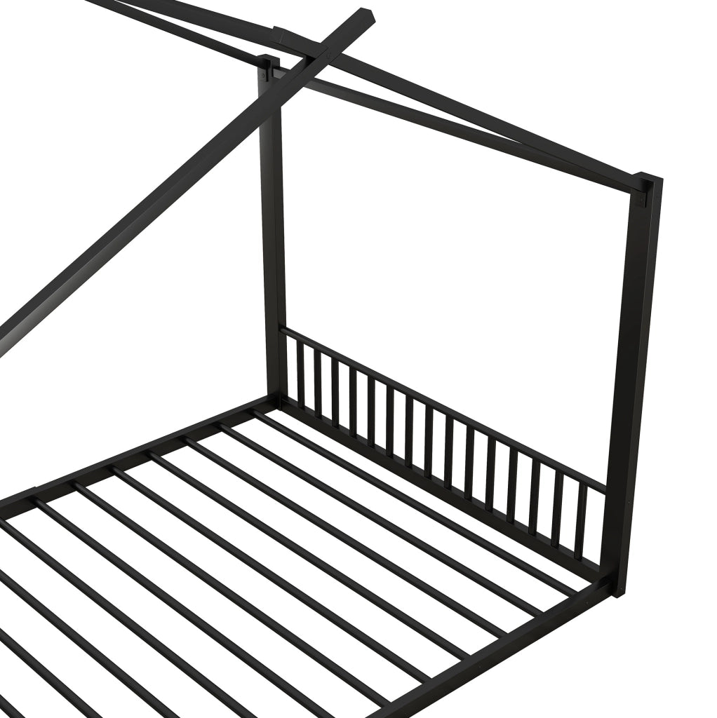 Letto per bambini in ferro nero 140x200 cm con struttura a forma di casa