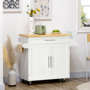 Carrello da cucina 109x40x89 cm con piano di lavoro; porta-spezie e portasciugamani in MDF bianco