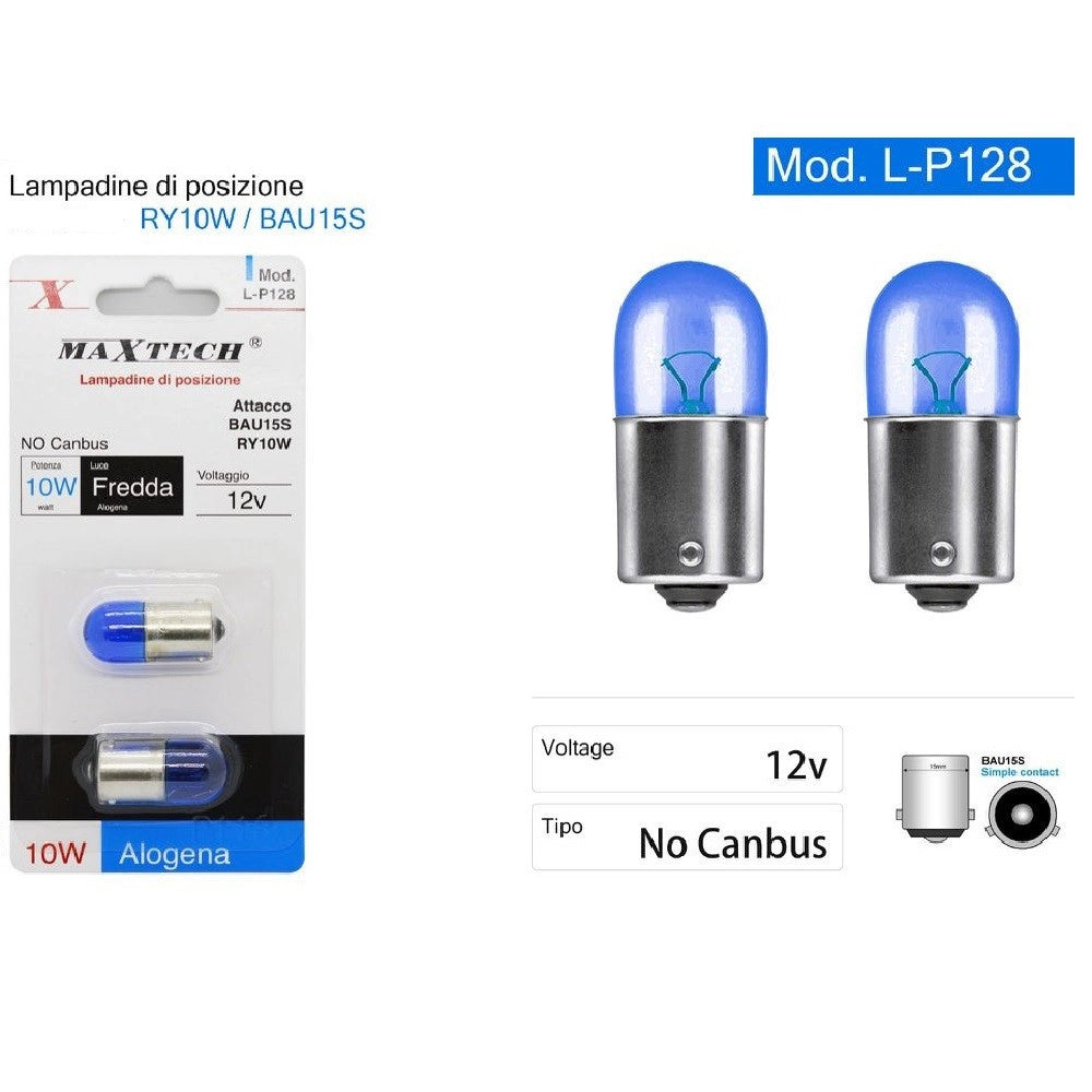 Trade Shop - Lampadine Di Posizione Bau15s Ry10w Auto 12v Luce Fredda Alogena L-p128 No Canbus -