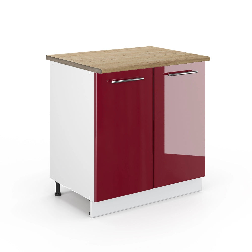Mobile lavello cucina Fame-Line Bordeaux lucido/Bianco 80 cm con ripiano, PL Rovere Vicco
