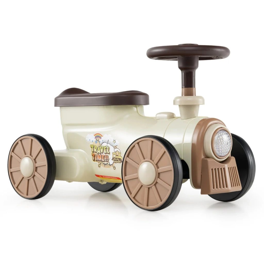Trenino cavalcabile con volante fischietto e vano portaoggetti sotto il sedile 61 x 30 x 38 cm design beige in PP 20_0014675