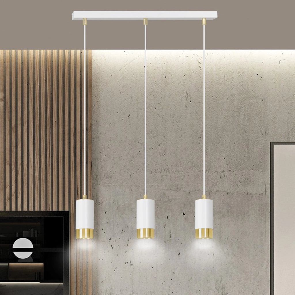 Lampada a sospensione Fumiko in acciaio bianco e oro