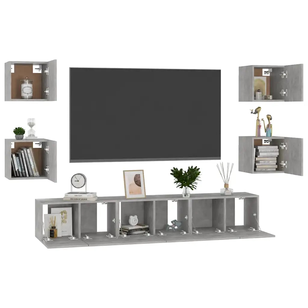 Set di Mobili Porta TV 7 pz Grigio Cemento in Legno Multistrato 3079081