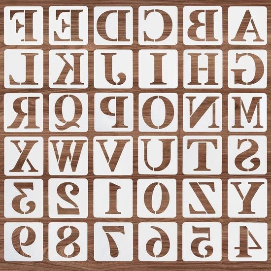 Lettere e numeri in plastica riutilizzabili - 36 pezzi - Stampa su legno, parete, porta - Attività DIY artigianale - Per uso interno ed esterno