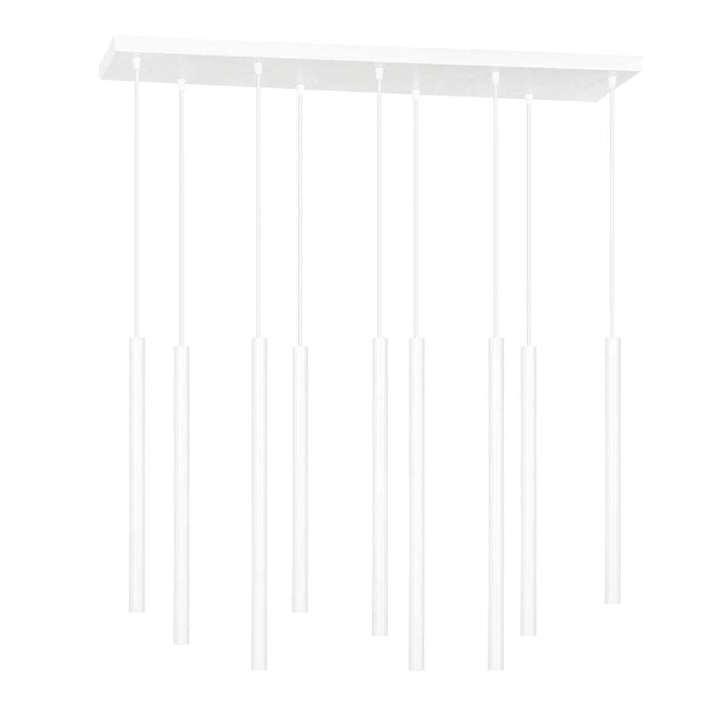 Lampadario 9 Luci Moderno Shu Acciaio Bianco E Paralumi A Cilindri Sottili