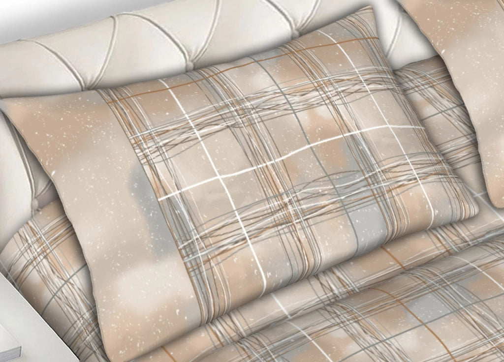 Completo Lenzuola Letto Matrimoniale 100% Cotone Made Italy Dis.Spark Beige CN