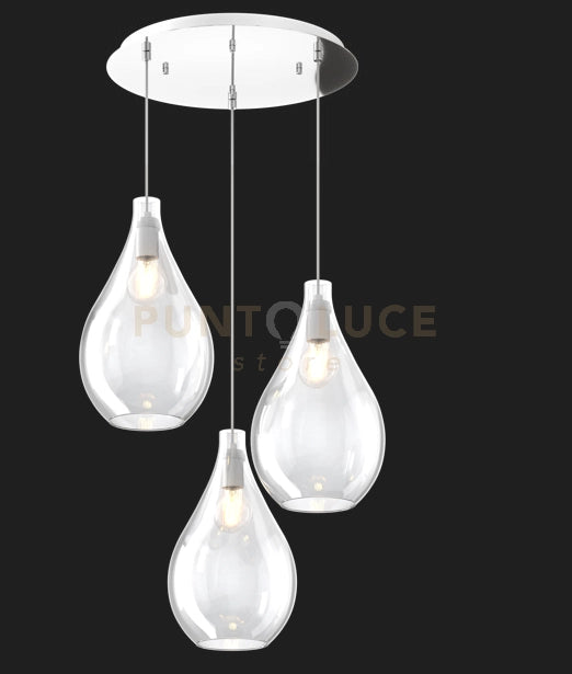 SOSP. CROMO 3 LUCI TONDA VETRI MEDI TRASPARENTE 1193CR-S3 TM-TR