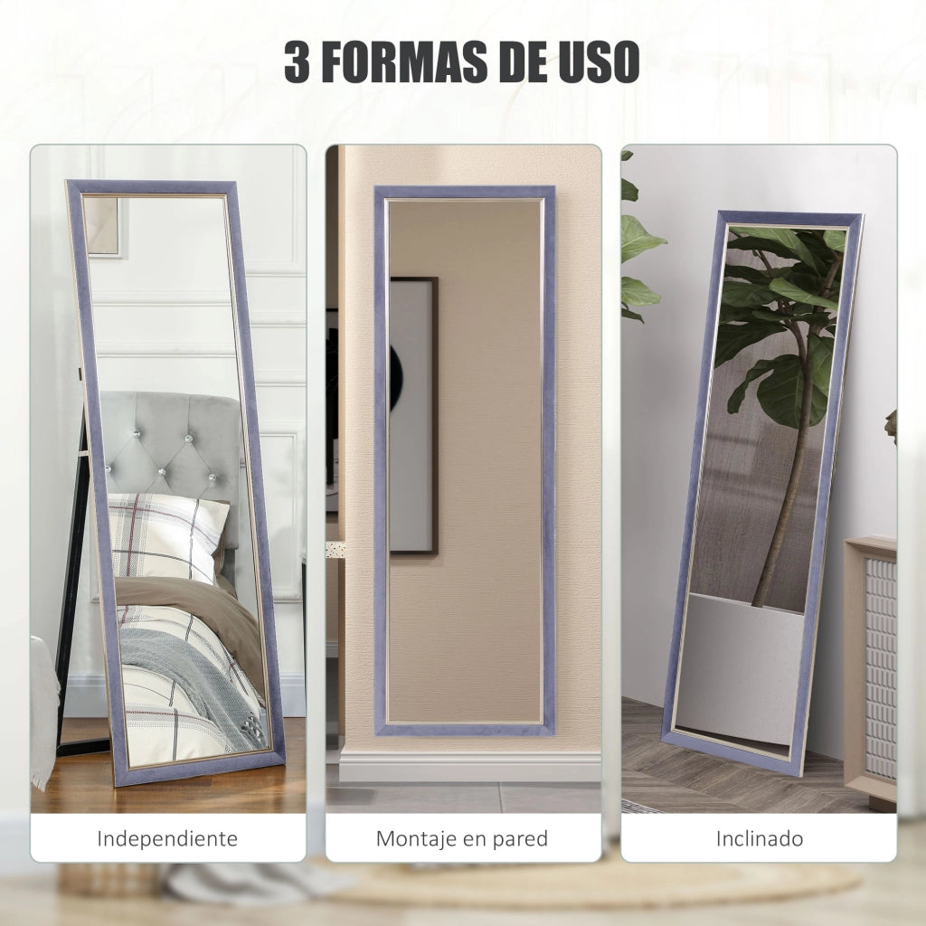 Specchio a Pieno Corpo con Cornice in Velluto ¨C zephmum ¨C Grigio 150x50 cm
