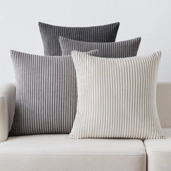 Set di 4 cuscini di copertura a ruote a corduroy, decorativi, morbidi, per divano, poltrona, camera da letto, 40 x 40 cm, serie grigio scuro