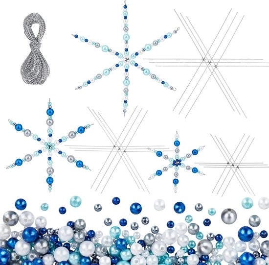 Decorazione di Natale a forma di fiocco di neve - 595 pezzi/set - Forme metalliche - Perle imitate - Perle in metallo 4/6/8 mm - Decorazioni per Natale - Diverse dimensioni 95x85/115x100/150x130 mm