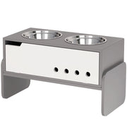 Stazione rialzata per cani con vano contenitore, 2 ciotole in acciaio inox da 2000 ml, grigio