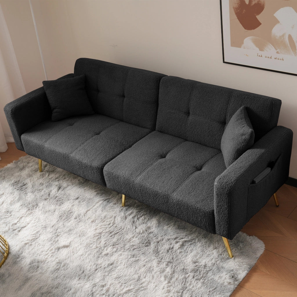 DIVANO LETTO Reclinabile 175x64x72 cm Tessuto Sherpa Grigio Scuro