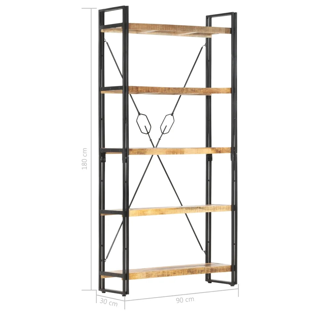 Libreria a 5 Ripiani-Scaffale per Libri-Mobile di Stoccaggio 90x30x180 cm in Legno Massello di Mango