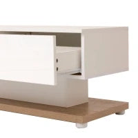 Mobile TV Moderno stile country con colori bianco lucido e legno, pannelli in vetro e illuminazione a LED, Bianco