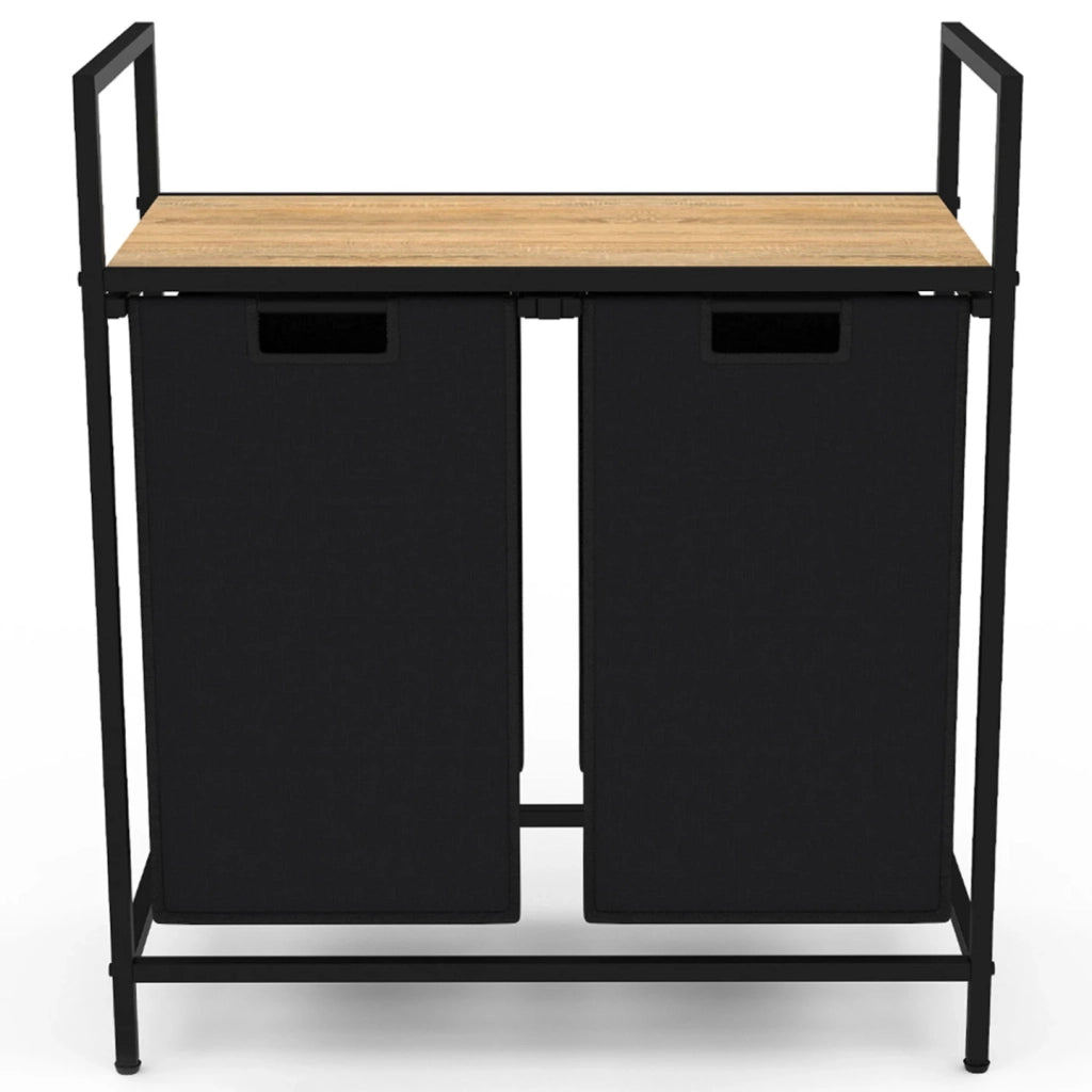 IDMarket - DETROIT Cesto para la ropa de 2 compartimentos en tejido negro, diseño industrial