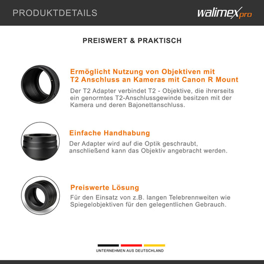 T2 Adapter compatibile con Canon R - Anello adattatore con messa a fuoco manuale, maneggevole, anello di montaggio dell'obiettivo per EOS R1, EOS R5 Mark II, EOS R100, EOS R8