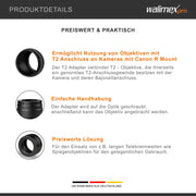 T2 Adapter compatibile con Canon R - Anello adattatore con messa a fuoco manuale, maneggevole, anello di montaggio dell'obiettivo per EOS R1, EOS R5 Mark II, EOS R100, EOS R8
