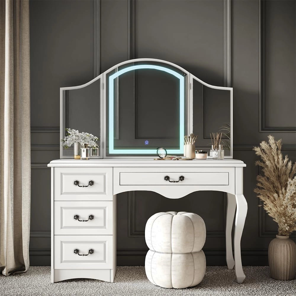 Vicco Tavolo da toeletta Belle, Bianco, 120 cm con illuminazione LED dimmerabile