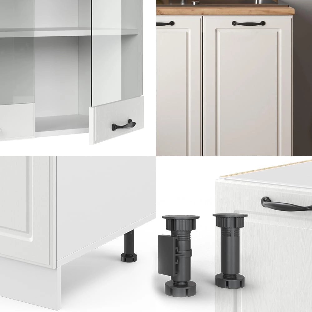 Cucina completa R-Line, Bianco casa di campagna, 140 cm senza piano di lavoro, adatto a spazi piccoli, espandibile in modo modulare