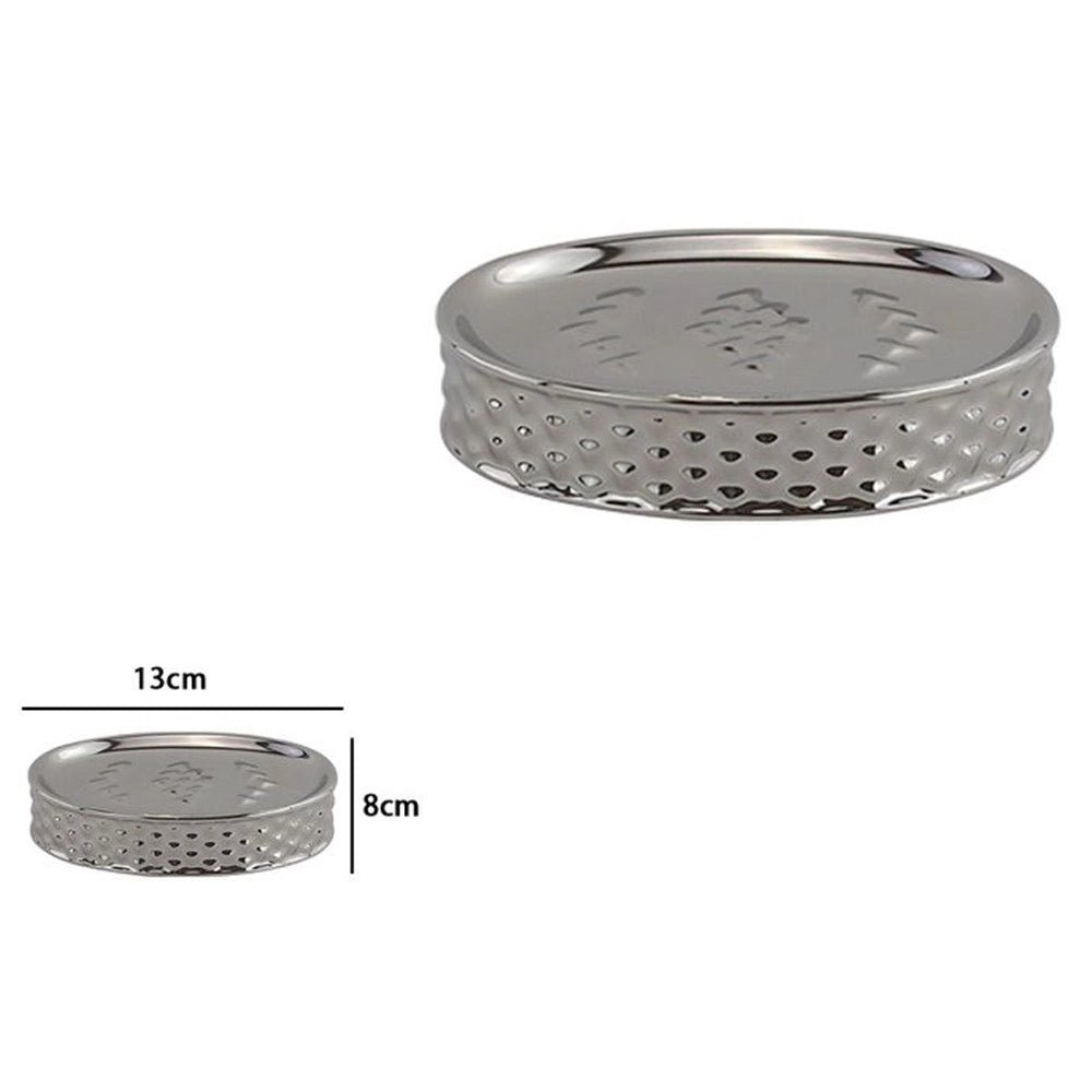 Trade Shop - Piattino Porta Sapone Saponetta Accessorio Bagno Silver Con Effetto Cuoricini 87819 -