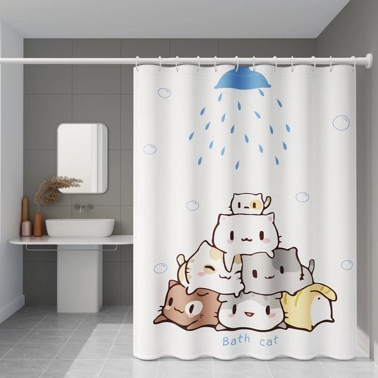 Douchegordino a forma di gatto senza chiodi, con chiodi, douchegordino a doppia lastra con disegno di gatto, impermeabile, 180x180 cm