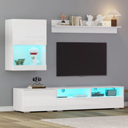 Mobile porta TV set con LED e finitura lucida con 3 ante e 2 vani aperti per soggiorno bianco 175 × 39 × 34 cm