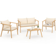 IDMarket - Set di mobili da giardino bassi MALTA, 4 posti, struttura in metallo effetto legno, strisce e cuscini beige